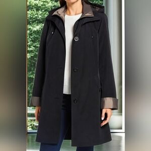 492 Gallery New York Womens Plus Size 1X Water-Resistant Hooded Rain Coat Jacket